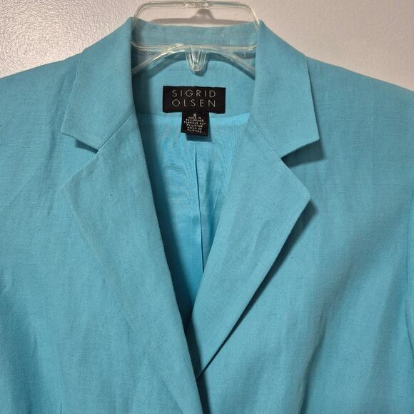 Sigrid Olsen Womens Teal Turquoise Size 8 Long-Line Fitted Blazer Jacket Lined - Picture 3 of 16